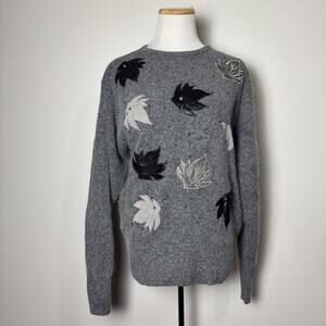 Donagain VTG Silk Wool Blend 3D‎ Sweater Size L Indie Cottage Retro Monochrome